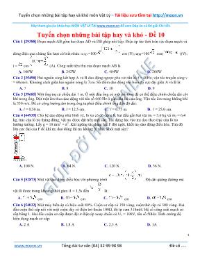 Tuyển chọn những bài tập Vật lý 12 hay và khó - Đề 1